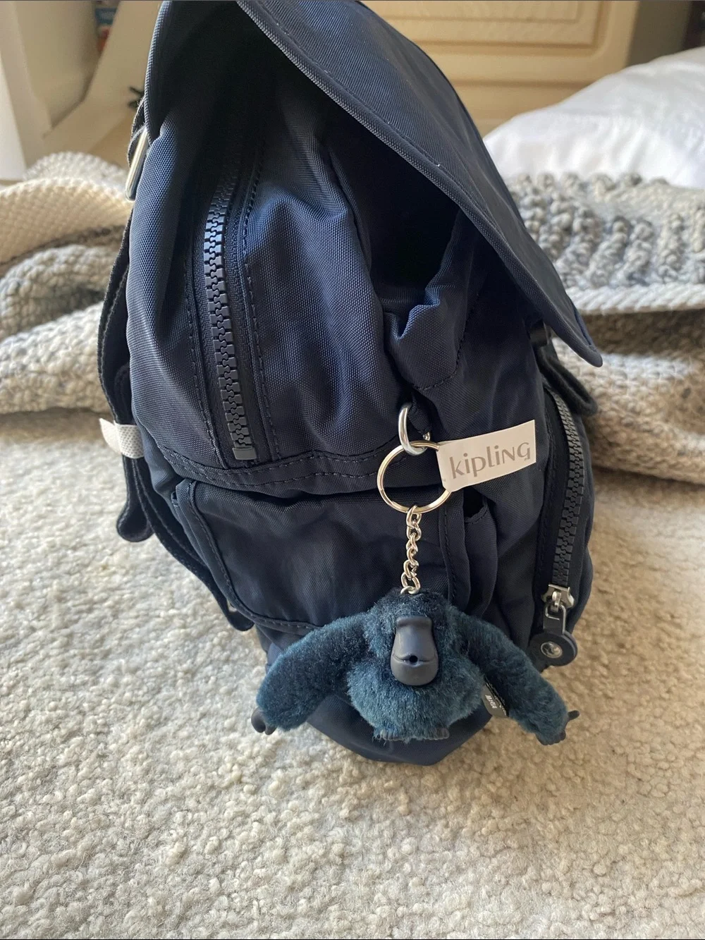 Kipling Navy City Pack Mini Backpack with Monkey Keychain NWT